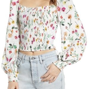 AFRM Bardot Square Smocked Top